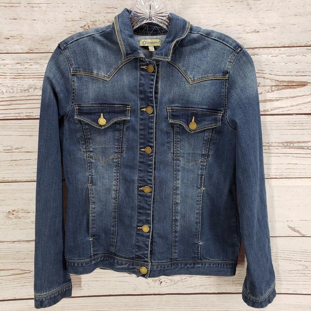 Democracy Women's Blue Button Front Pockets Denim Jacket Size XS